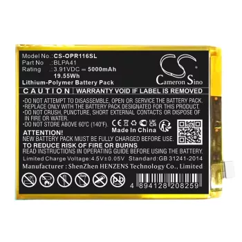   OPPO BLPA41 helyettesítő mobiltelefon akkumulátor (Li-Polymer, 3.91V, 5000mAh / 19.55Wh) - Utángyártott