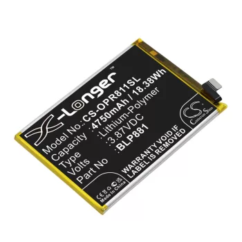   OPPO BLP881 helyettesítő mobiltelefon akkumulátor (Li-Polymer, 3.87V, 4750mAh / 18.38Wh) - Utángyártott