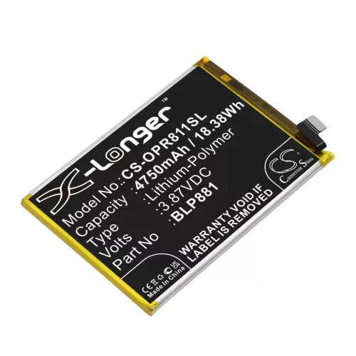 OPPO BLP881 helyettesítő mobiltelefon akkumulátor (Li-Polymer, 3.87V, 4750mAh / 18.38Wh) - Utángyártott