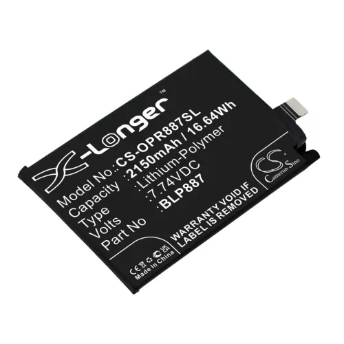 OPPO BLP887 helyettesítő mobiltelefon akkumulátor (Li-Polymer, 7.74V, 2150mAh / 16.64Wh) - Utángyártott