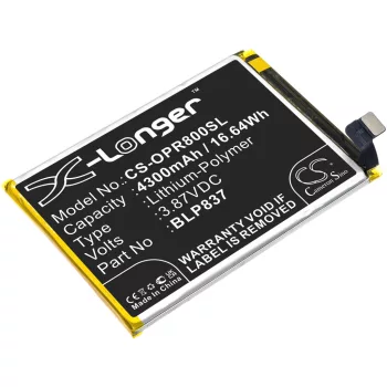   OPPO BLP837 helyettesítő mobiltelefon akkumulátor (Li-Polymer, 3.87V, 4300mAh / 16.64Wh) - Utángyártott