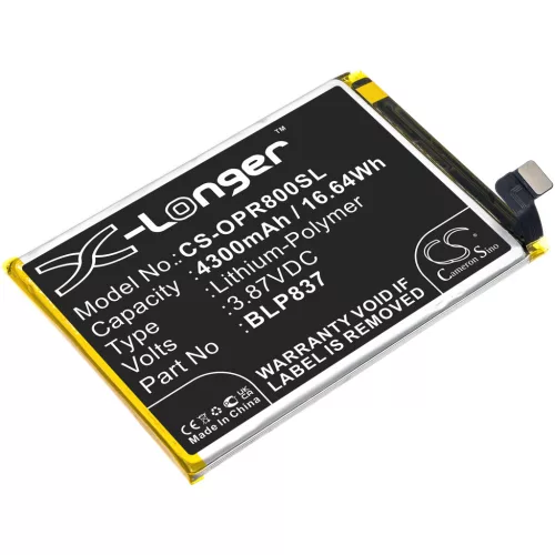 OPPO BLP837 helyettesítő mobiltelefon akkumulátor (Li-Polymer, 3.87V, 4300mAh / 16.64Wh) - Utángyártott