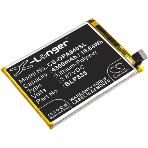 OPPO BLP835 helyettesítő mobiltelefon akkumulátor (Li-Polymer, 3.87V, 4300mAh / 16.64Wh) - Utángyártott