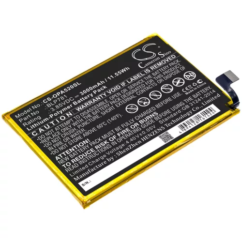 OPPO BLP781 helyettesítő mobiltelefon akkumulátor (Li-Polymer, 3.85V, 3000mAh / 11.55Wh) - Utángyártott