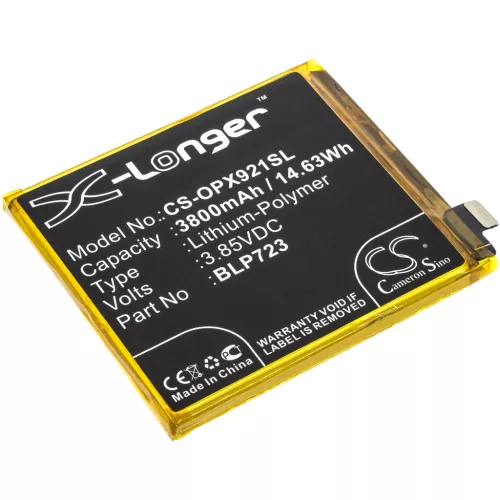 OPPO BLP723 helyettesítő mobiltelefon akkumulátor (Li-Polymer, 3.85V, 3800mAh / 14.63Wh) - Utángyártott