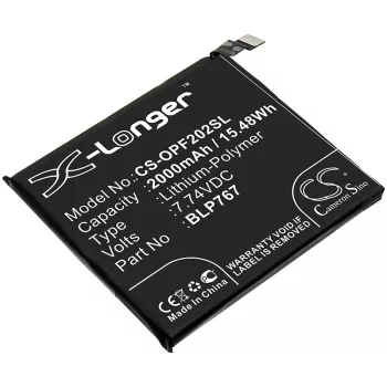   OPPO BLP767 helyettesítő mobiltelefon akkumulátor (Li-Polymer, 7.74V, 2000mAh / 15.48Wh) - Utángyártott