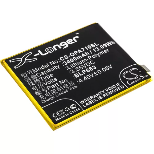 OPPO BLP683 helyettesítő mobiltelefon akkumulátor (Li-Polymer, 3.85V, 3400mAh / 13.09Wh) - Utángyártott