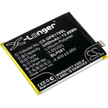   OPPO BLP681 helyettesítő mobiltelefon akkumulátor (Li-Polymer, 3.85V, 3400mAh / 13.09Wh) - Utángyártott