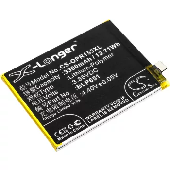   OPPO BLP651 helyettesítő mobiltelefon akkumulátor (Li-Polymer, 3.85V, 3300mAh / 12.71Wh) - Utángyártott