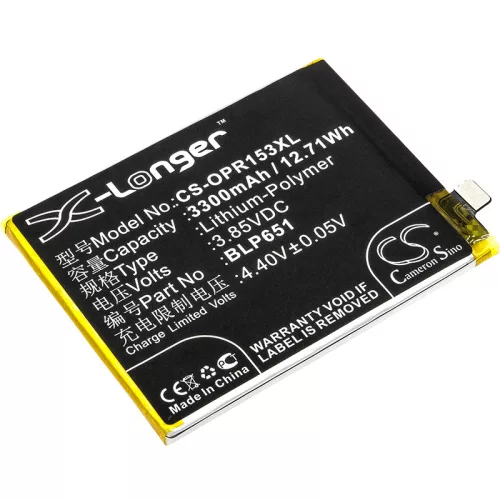 OPPO BLP651 helyettesítő mobiltelefon akkumulátor (Li-Polymer, 3.85V, 3300mAh / 12.71Wh) - Utángyártott