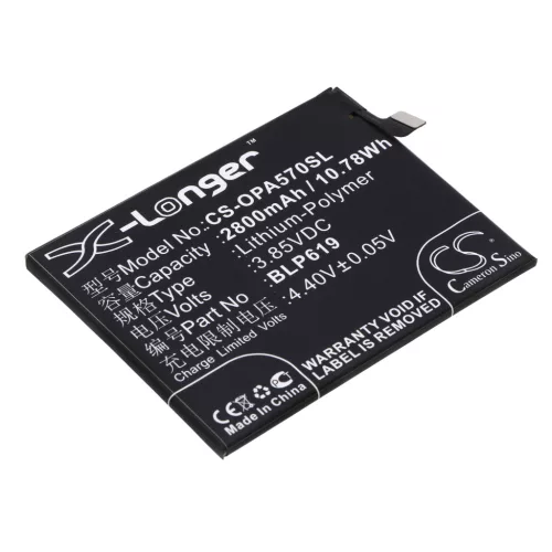 OPPO BLP619 helyettesítő mobiltelefon akkumulátor (Li-Polymer, 3.85V, 2800mAh / 10.78Wh) - Utángyártott