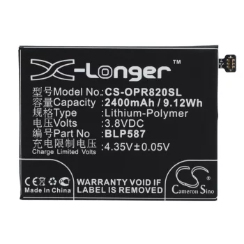   OPPO BLP587 helyettesítő mobiltelefon akkumulátor (Li-Polymer, 3.8V, 2400mAh / 9.12Wh) - Utángyártott