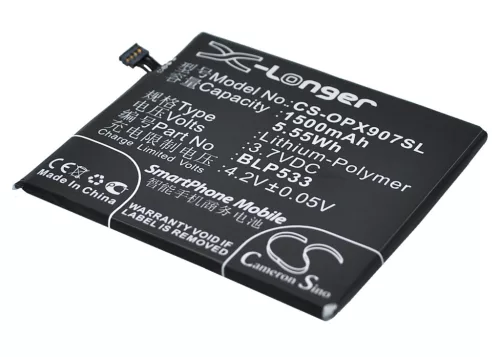 OPPO BLP533 helyettesítő mobiltelefon akkumulátor (Li-Polymer, 3.7V, 1500mAh / 5.55Wh) - Utángyártott