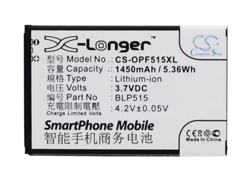 OPPO BLP515 helyettesítő mobiltelefon akkumulátor (Li-ion, 3.7V, 1450mAh / 5.36Wh) - Utángyártott