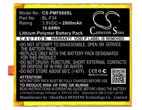 PHICOMM BL-F34 helyettesítő mobiltelefon akkumulátor (Li-Polymer, 3.8V, 2800mAh / 10.64Wh) - Utángyártott