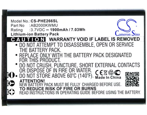 Philips AB2000KWMU helyettesítő mobiltelefon akkumulátor (Li-ion, 3.7V, 1900mAh / 7.03Wh) - Utángyártott