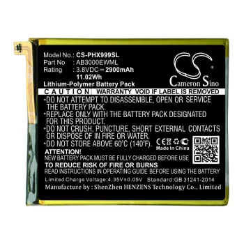   Philips AB3000EWML helyettesítő mobiltelefon akkumulátor (Li-Polymer, 3.8V, 2900mAh / 11.02Wh) - Utángyártott