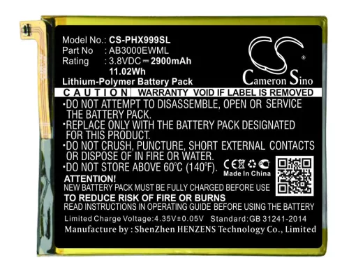 Philips AB3000EWML helyettesítő mobiltelefon akkumulátor (Li-Polymer, 3.8V, 2900mAh / 11.02Wh) - Utángyártott