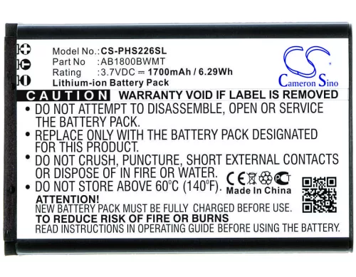 Philips AB1800BWMT helyettesítő mobiltelefon akkumulátor (Li-ion, 3.7V, 1700mAh / 6.29Wh) - Utángyártott
