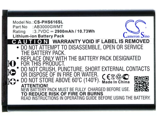 Philips AB3000GWMT helyettesítő mobiltelefon akkumulátor (Li-ion, 3.7V, 2900mAh / 10.73Wh) - Utángyártott