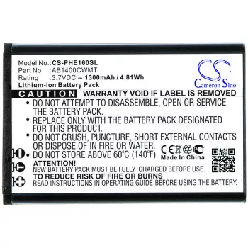   Philips AB1400CWMT helyettesítő mobiltelefon akkumulátor (Li-ion, 3.7V, 1300mAh / 4.81Wh) - Utángyártott