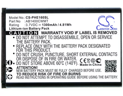 Philips AB1400CWMT helyettesítő mobiltelefon akkumulátor (Li-ion, 3.7V, 1300mAh / 4.81Wh) - Utángyártott