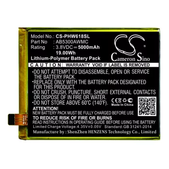   Philips AB5300AWMT helyettesítő mobiltelefon akkumulátor (Li-Polymer, 3.8V, 5000mAh / 19.00Wh) - Utángyártott