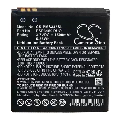 Prestigio PSP3450 DUO helyettesítő mobiltelefon akkumulátor (Li-ion, 3.7V, 1500mAh / 5.55Wh) - Utángyártott