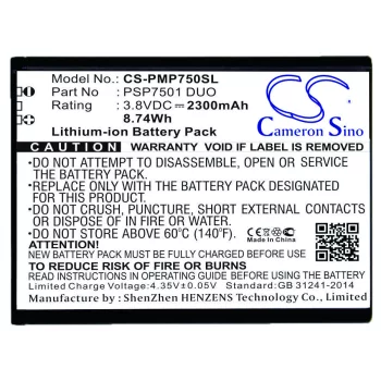   Prestigio PSP7501 DUO helyettesítő mobiltelefon akkumulátor (Li-ion, 3.8V, 2300mAh / 8.74Wh) - Utángyártott