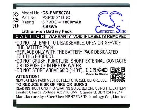 Prestigio PSP3507 DUO helyettesítő mobiltelefon akkumulátor (Li-ion, 3.7V, 1800mAh / 6.66Wh) - Utángyártott