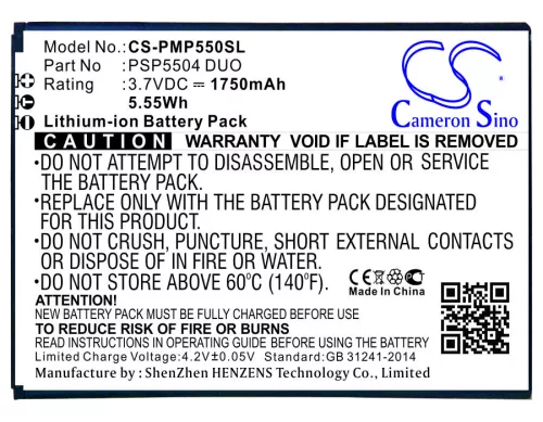 Prestigio PSP5504 DUO helyettesítő mobiltelefon akkumulátor (Li-ion, 3.7V, 1750mAh / 6.48Wh) - Utángyártott