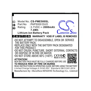   Prestigio PAP5000 DUO helyettesítő mobiltelefon akkumulátor (Li-ion, 3.7V, 2000mAh / 7.40Wh) - Utángyártott
