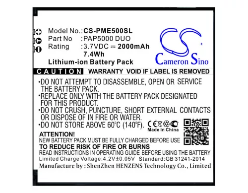Prestigio PAP5000 DUO helyettesítő mobiltelefon akkumulátor (Li-ion, 3.7V, 2000mAh / 7.40Wh) - Utángyártott