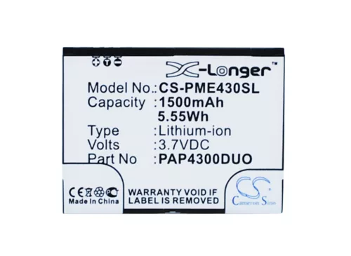 Prestigio PAP4300DUO helyettesítő mobiltelefon akkumulátor (Li-ion, 3.7V, 1500mAh / 5.55Wh) - Utángyártott