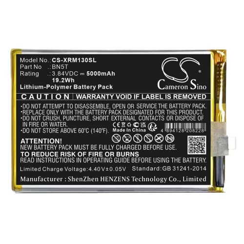 Redmi BN5T helyettesítő mobiltelefon akkumulátor (Li-Polymer, 3.84V, 5000mAh / 19.2Wh) - Utángyártott