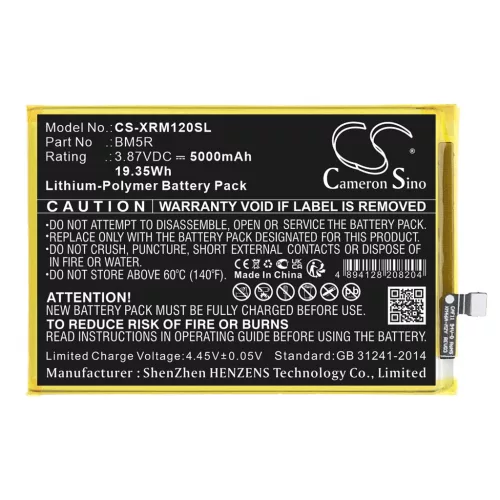 Redmi BM5R helyettesítő mobiltelefon akkumulátor (Li-Polymer, 3.87V, 5000mAh / 19.35Wh) - Utángyártott
