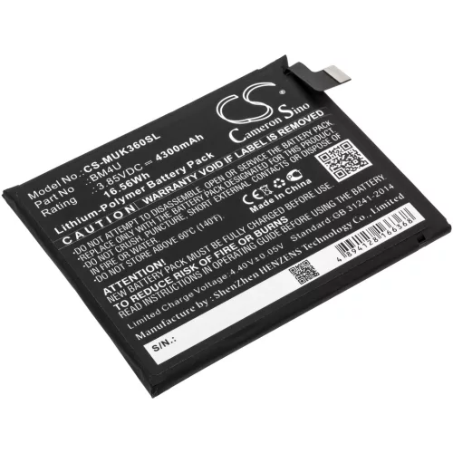 Redmi BM4U helyettesítő mobiltelefon akkumulátor (Li-Polymer, 3.85V, 4300mAh / 16.56Wh) - Utángyártott