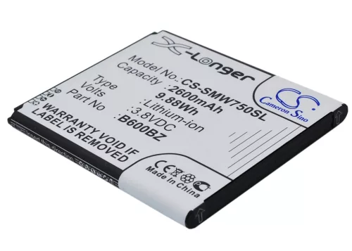 Samsung B600BZ helyettesítő mobiltelefon akkumulátor (Li-ion, 3.8V, 2600mAh / 9.88Wh) - Utángyártott