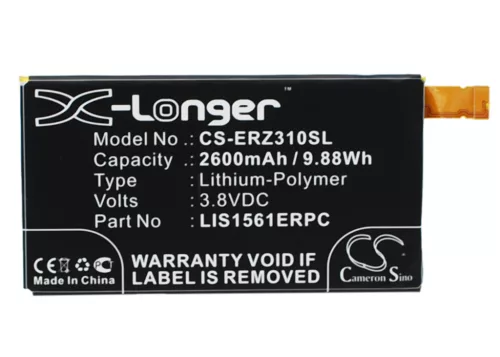 Sony Ericsson LIS1561ERPC helyettesítő mobiltelefon akkumulátor (Li-Polymer, 3.8V, 2600mAh / 9.88Wh) - Utángyártott