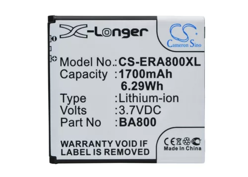 Sony Ericsson BA800 helyettesítő mobiltelefon akkumulátor (Li-ion, 3.7V, 1700mAh / 6.29Wh) - Utángyártott