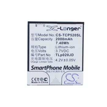   TCL TLp020JD helyettesítő mobiltelefon akkumulátor (Li-ion, 3.7V, 2000mAh / 7.40Wh) - Utángyártott