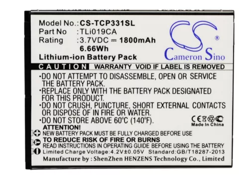 TCL TLi019CA helyettesítő mobiltelefon akkumulátor (Li-ion, 3.7V, 1800mAh / 6.66Wh) - Utángyártott