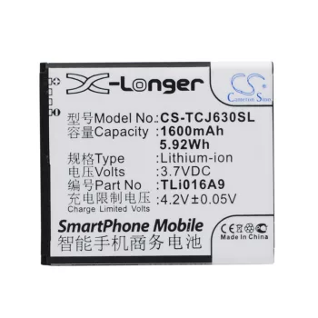   TCL TLi016A9 helyettesítő mobiltelefon akkumulátor (Li-ion, 3.7V, 1600mAh / 5.92Wh) - Utángyártott