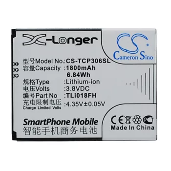   TCL TLi018FH helyettesítő mobiltelefon akkumulátor (Li-ion, 3.8V, 1800mAh / 6.84Wh) - Utángyártott