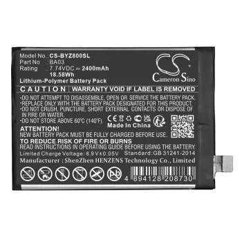   VIVO BA03 helyettesítő mobiltelefon akkumulátor (Li-Polymer, 7.74V, 2400mAh / 18.58Wh) - Utángyártott