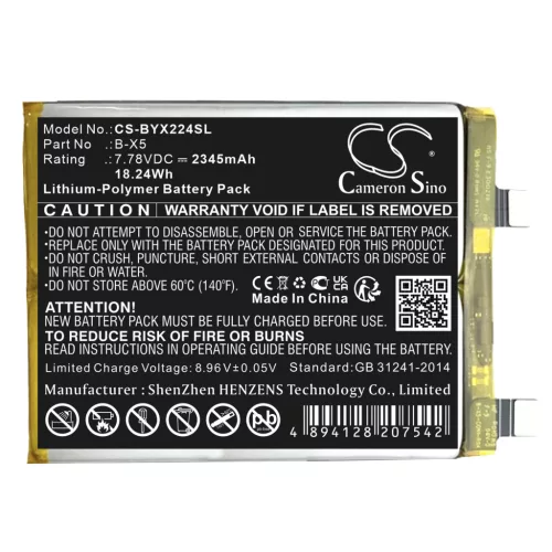 VIVO B-X5 helyettesítő mobiltelefon akkumulátor (Li-Polymer, 7.78V, 2345mAh / 18.24Wh) - Utángyártott