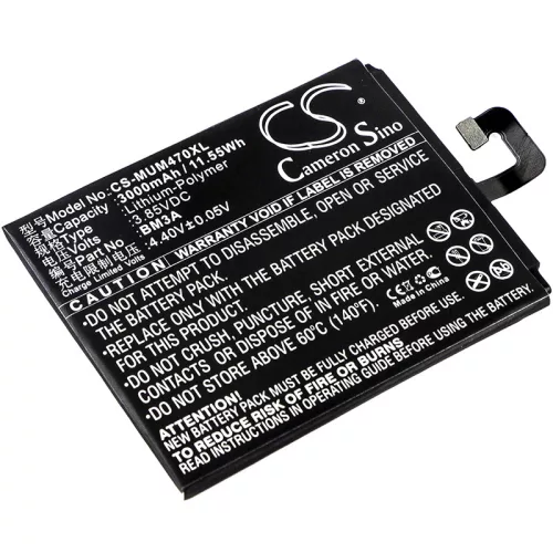 Xiaomi BM3A helyettesítő mobiltelefon akkumulátor (Li-Polymer, 3.85V, 3000mAh / 11.55Wh) - Utángyártott