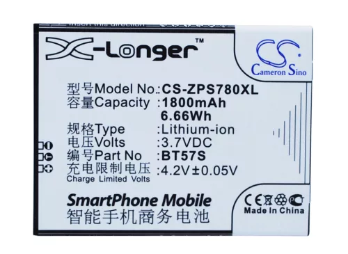 ZOPO BT57S helyettesítő mobiltelefon akkumulátor (Li-ion, 3.7V, 1800mAh / 6.66Wh) - Utángyártott