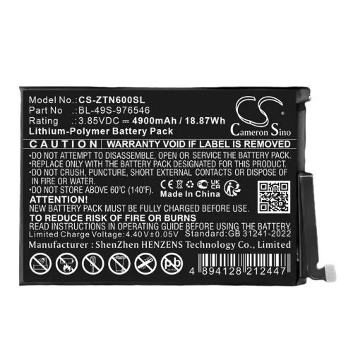 ZTE BL-49S-976546 helyettesítő mobiltelefon akkumulátor (Li-Polymer, 3.85V, 4900mAh / 18.87Wh) - Utángyártott