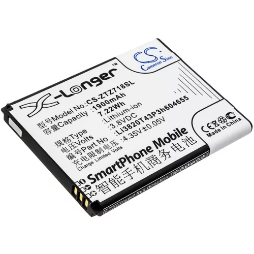 ZTE Li3820T43P3h604655 helyettesítő mobiltelefon akkumulátor (Li-ion, 3.8V, 1900mAh / 7.22Wh) - Utángyártott
